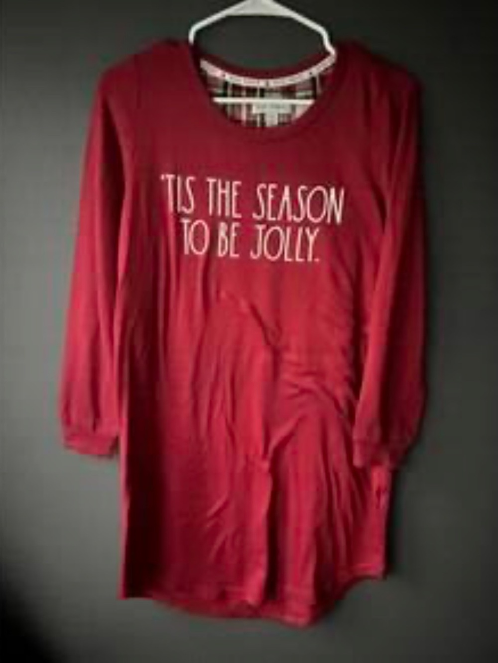 sleep shirt by Rae Dunn featuring the phrase "'Tis the season to be jolly S